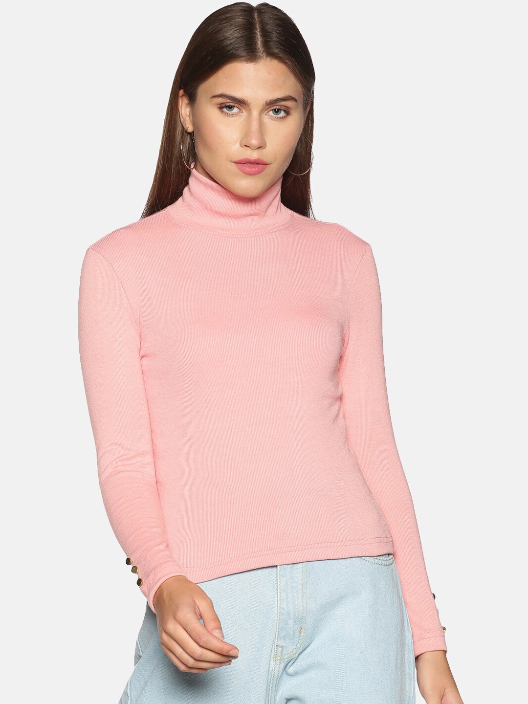 

ISU Women Pink Solid Ribbed Winter Top