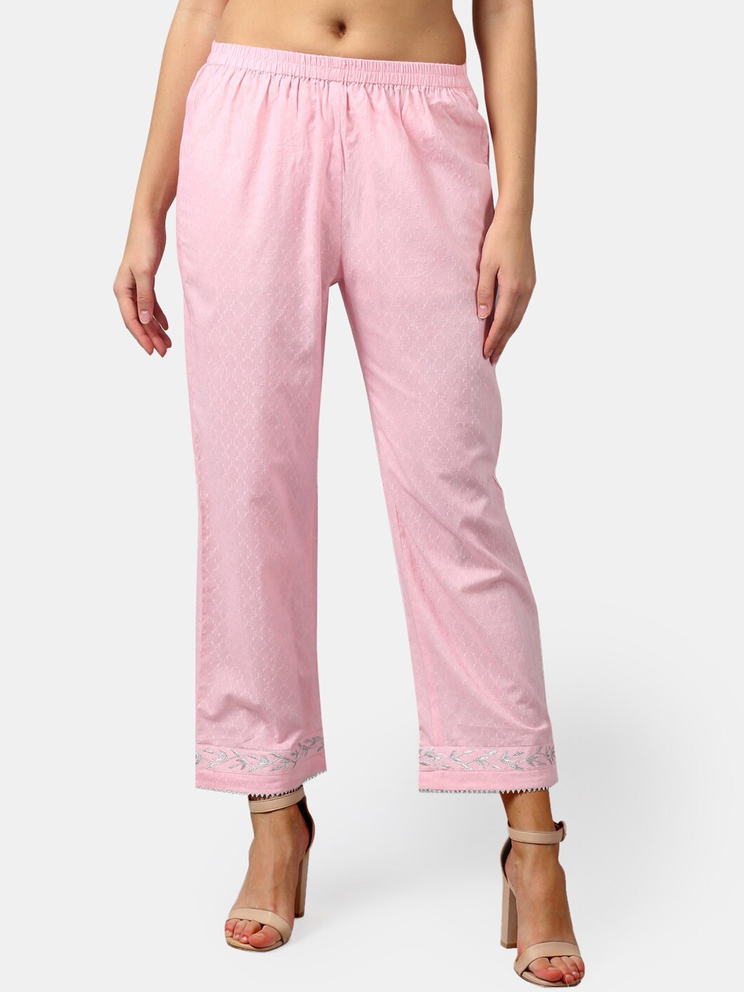 

DART STUDIO Women Pink Embroidered Straight-Fit Sustainable Palazzos