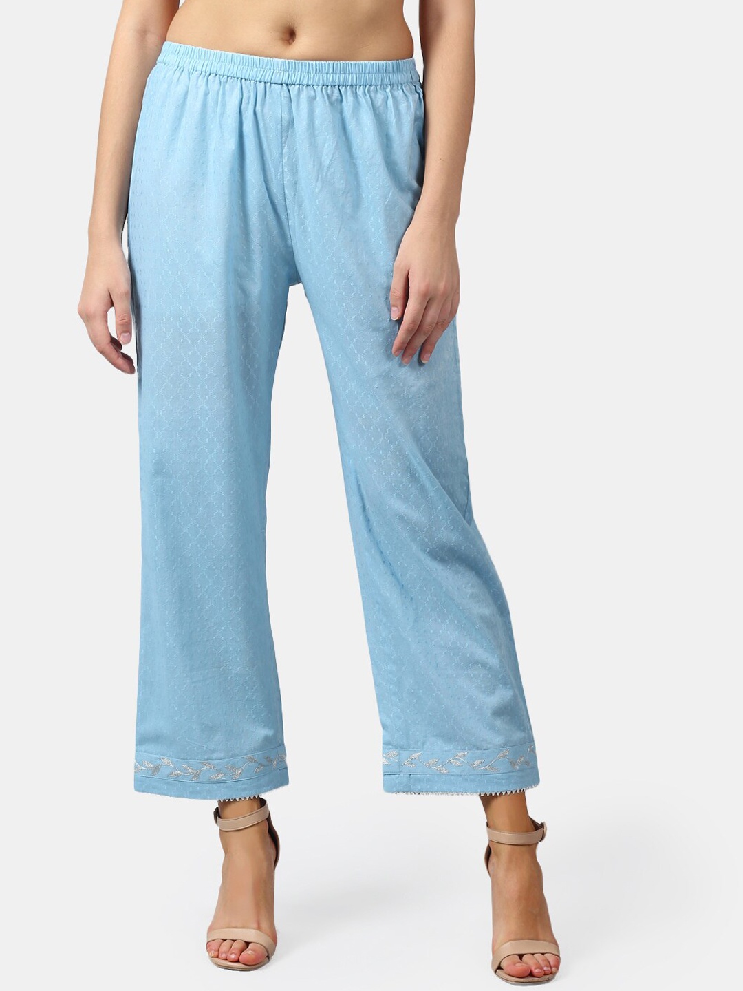 

DART STUDIO Women Blue Embroidered Sustainable Straight-Fit Palazzos
