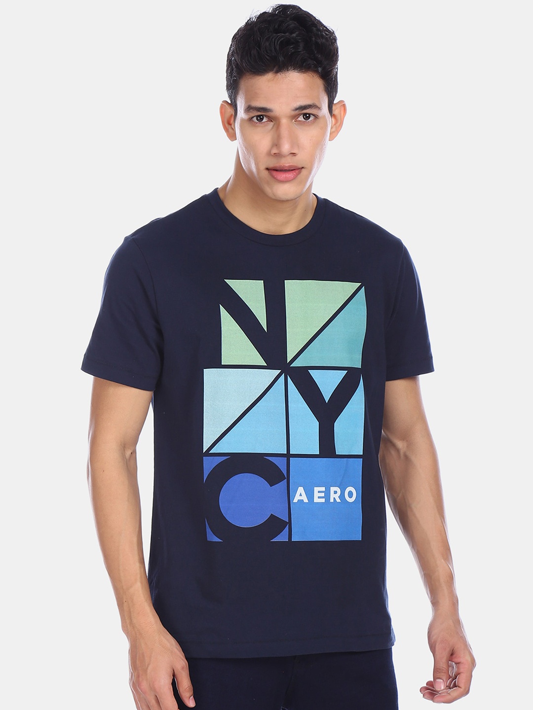 

Aeropostale Men Blue Printed Round Neck T-shirt