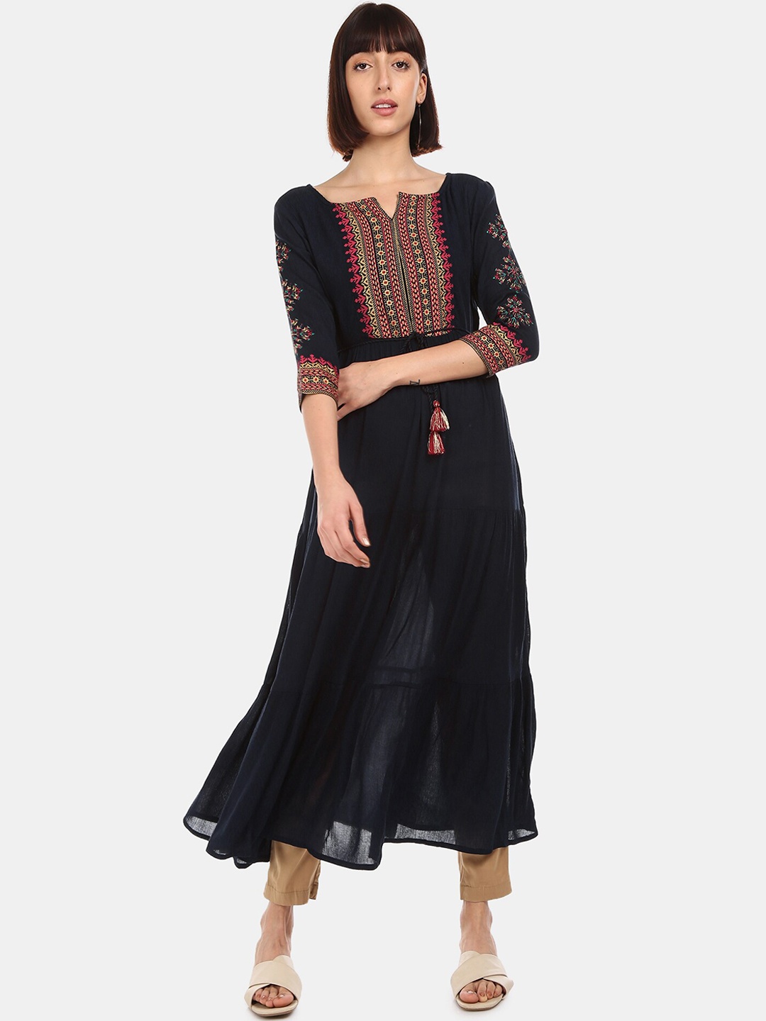 

Anahi Women Navy Blue Printed A-Line Kurta