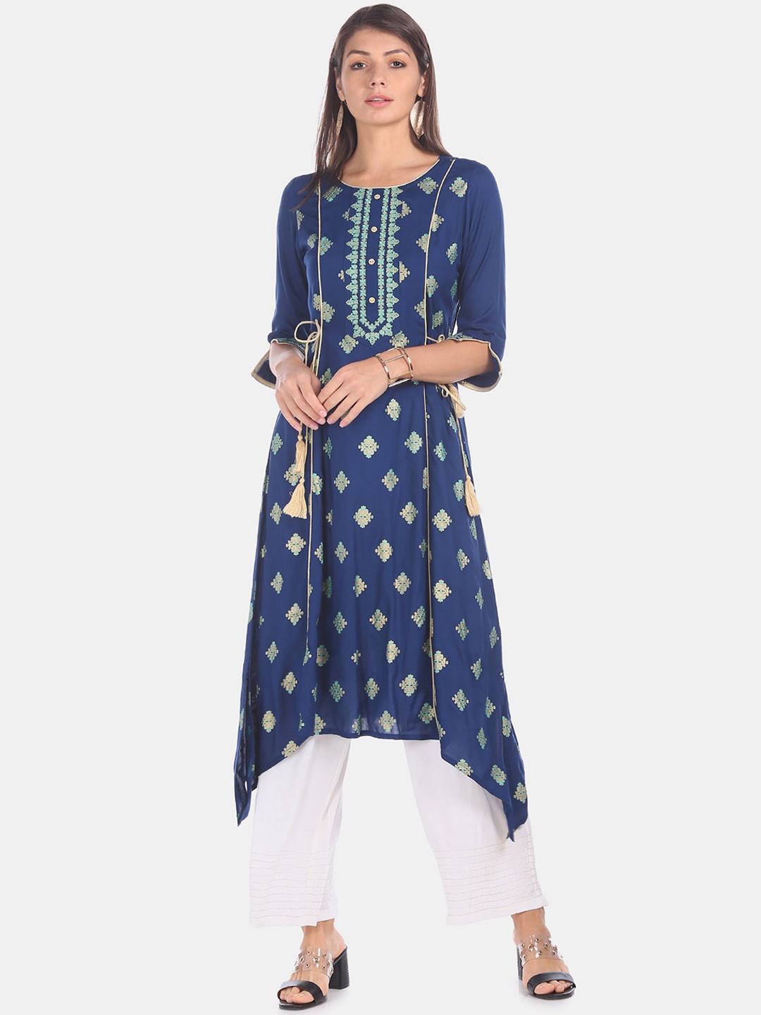 

Anahi Women Navy Blue Printed A-Line Kurta