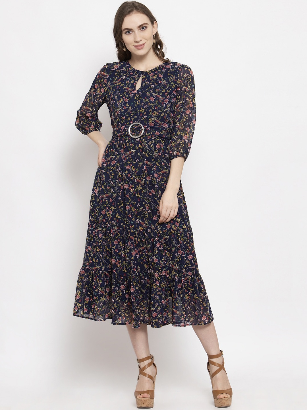

Gipsy Women Navy Blue Printed A-Line Dress