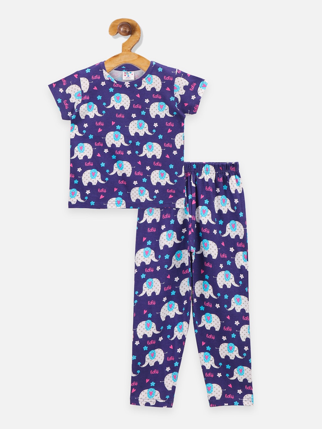 

LilPicks Unisex Kids Navy Blue & White Printed Night Suit