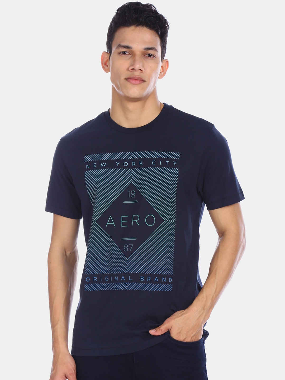 

Aeropostale Men Blue Printed Round Neck T-shirt