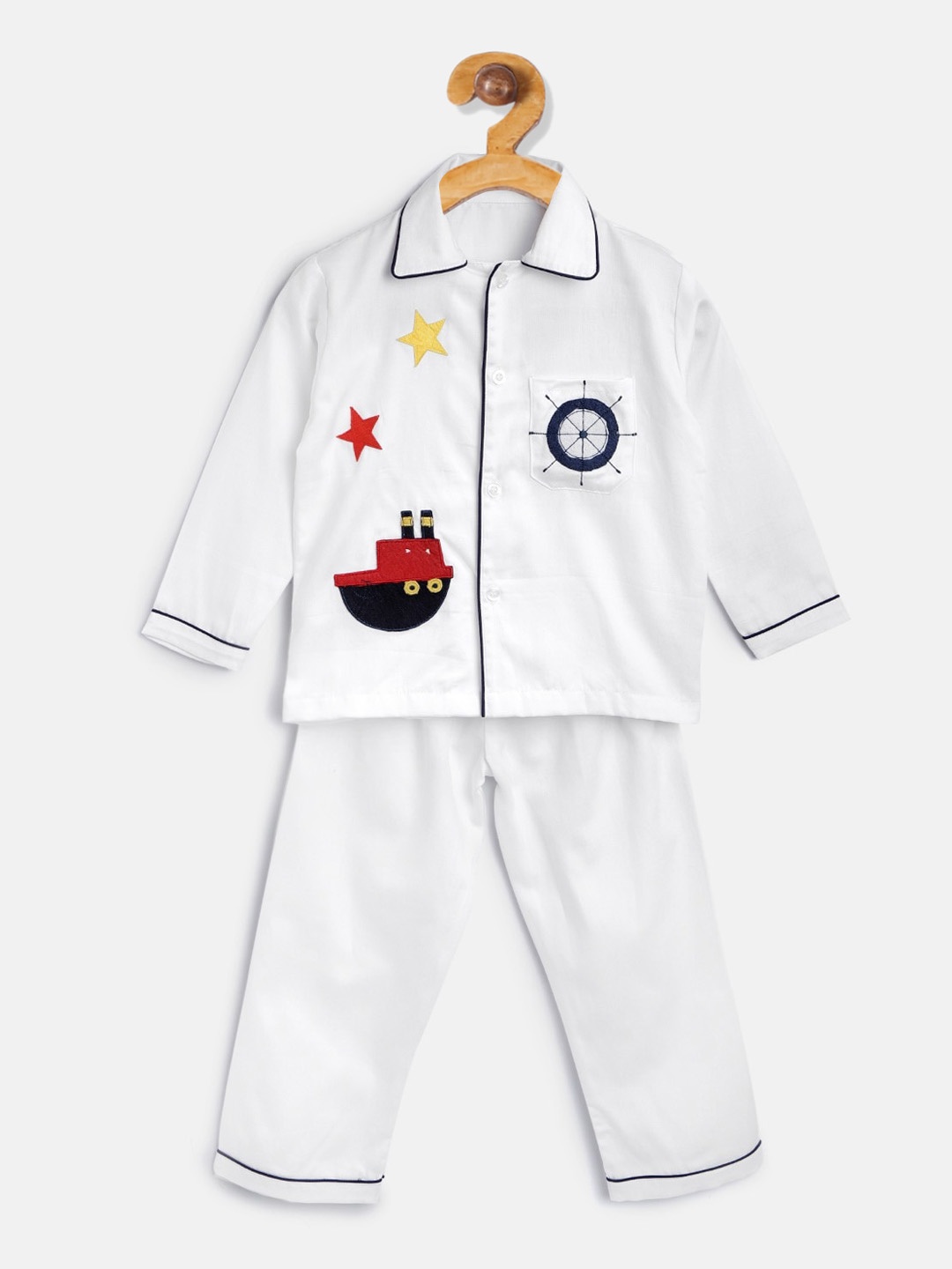 

Kids Clan Unisex Kids White Solid Patched Night Suit