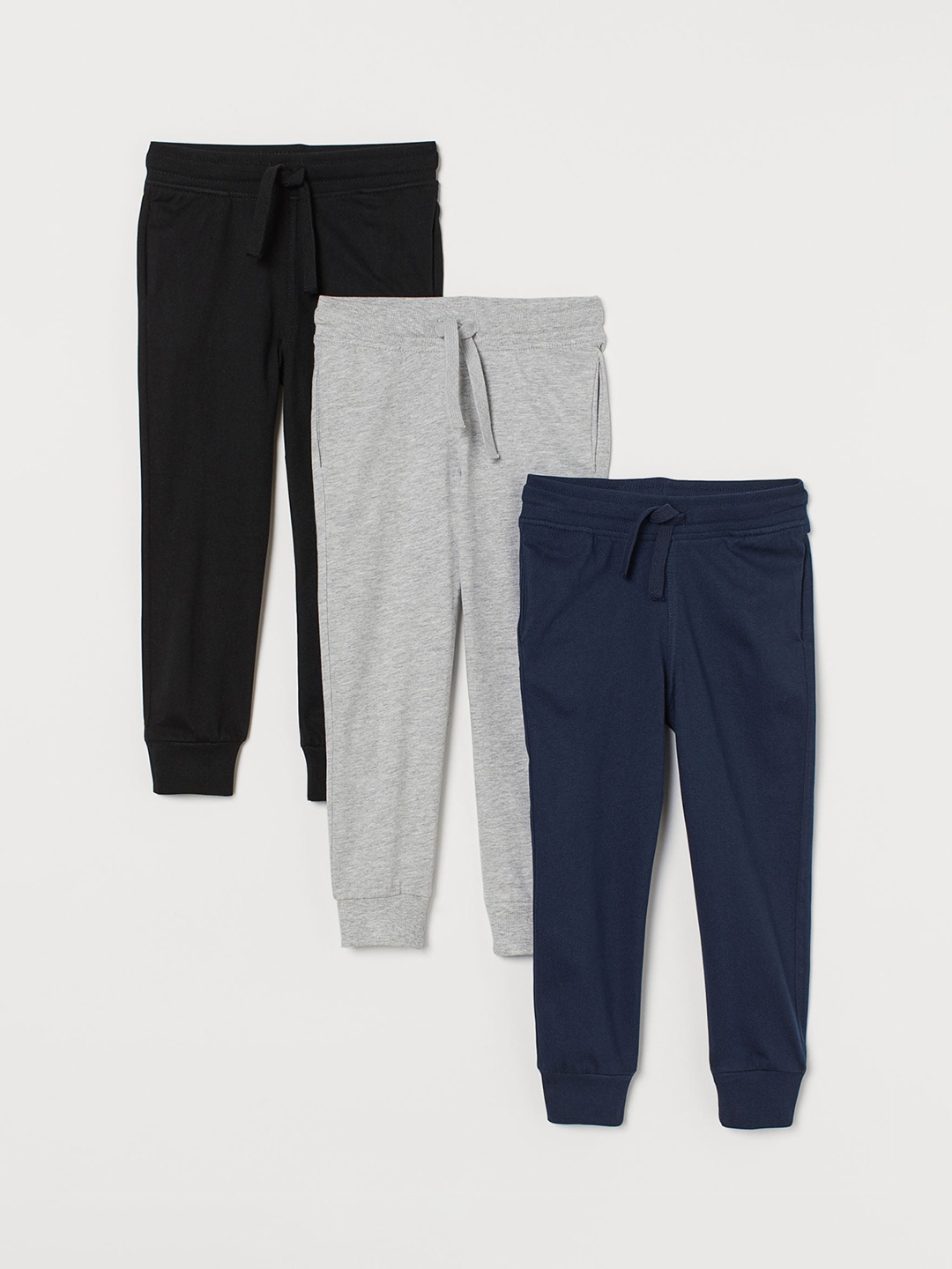 H&M Boys Navy Blue & Black Solid 3-Pack Joggers