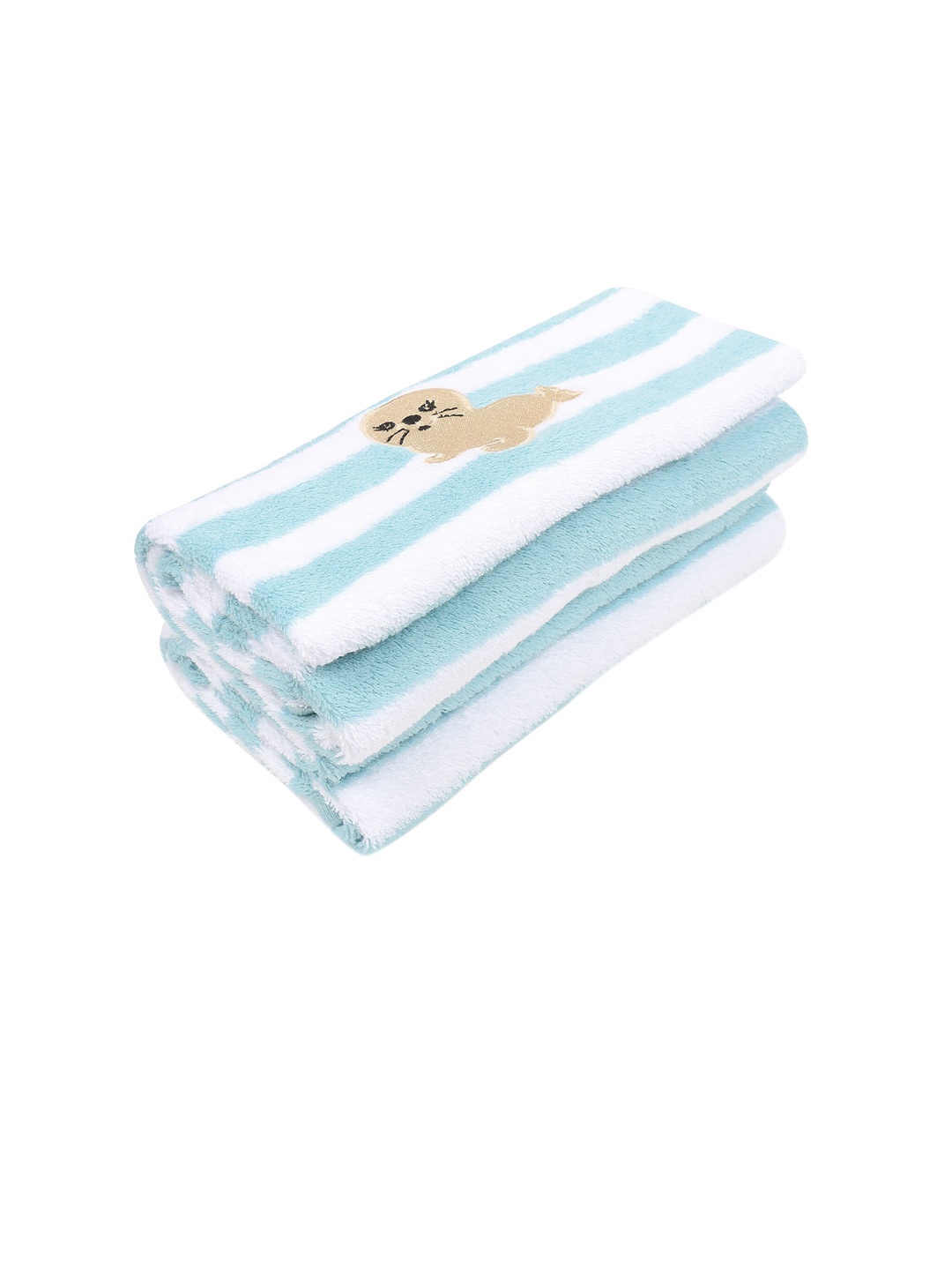 

My Milestones Unisex Kids Turquoise Blue & White Striped 380 GSM Bath Towels