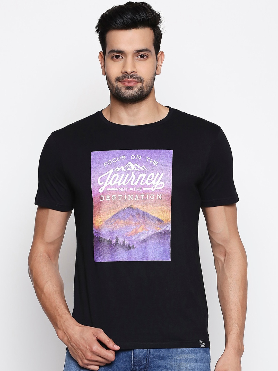 

People Men Black Printed Round Neck T-shirt