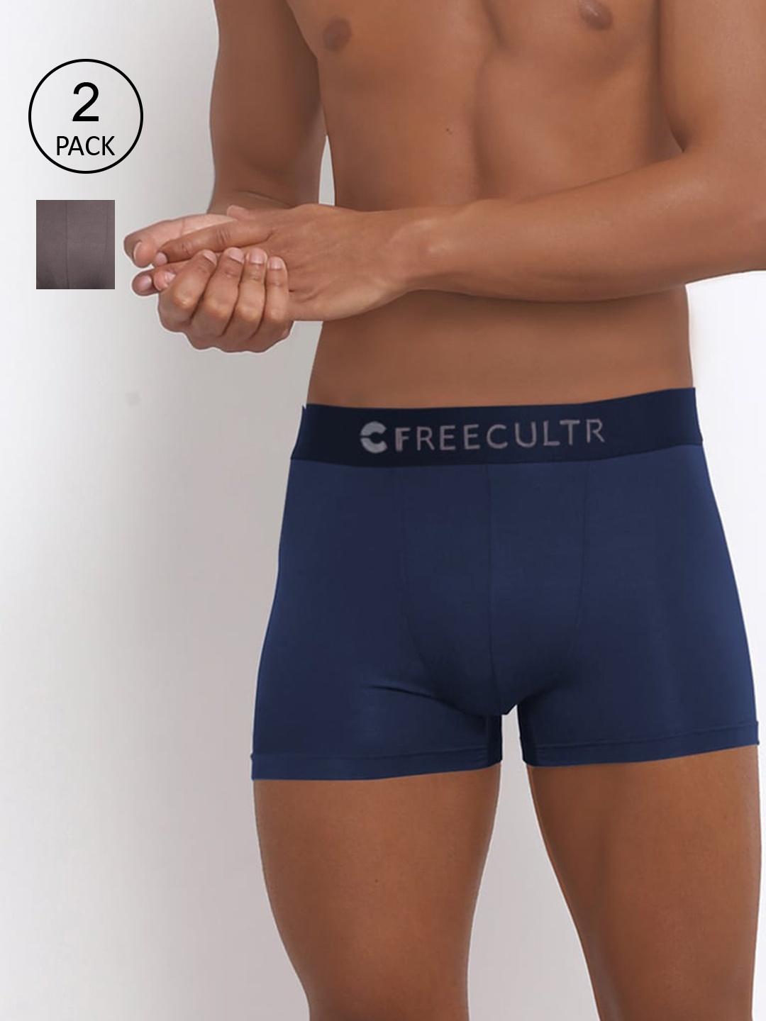 

FREECULTR Men Pack of 2 Solid Anti-Bacterial Trunks, Grey