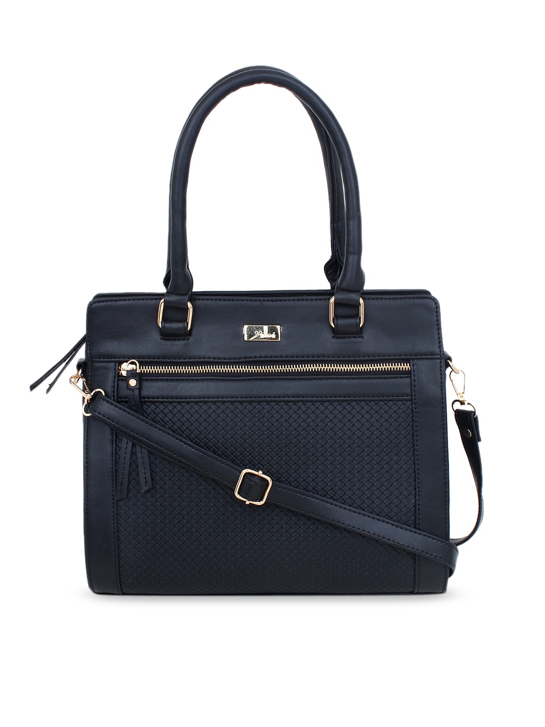 

yelloe Textured Structured Handbag, Black