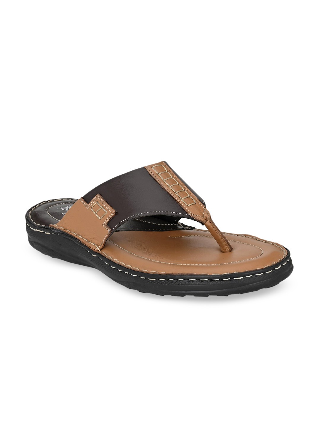 

SHENCES Men Brown Leather Comfort Sandals