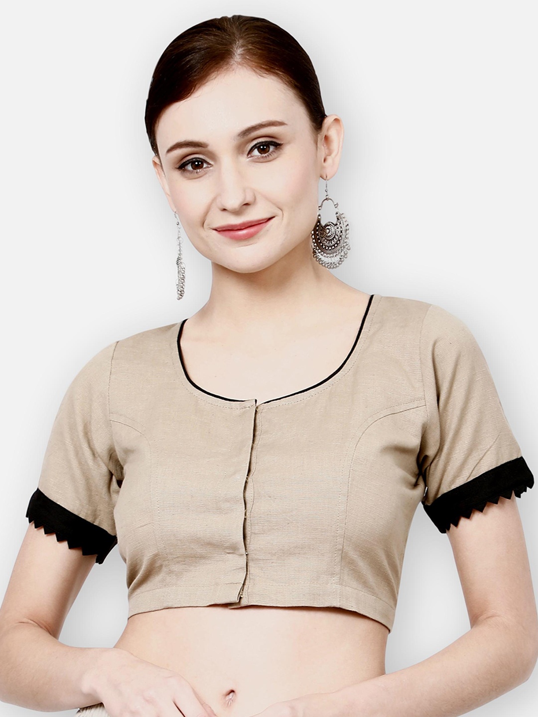 

Molcha Women Beige & Black Solid Readymade Saree Blouse