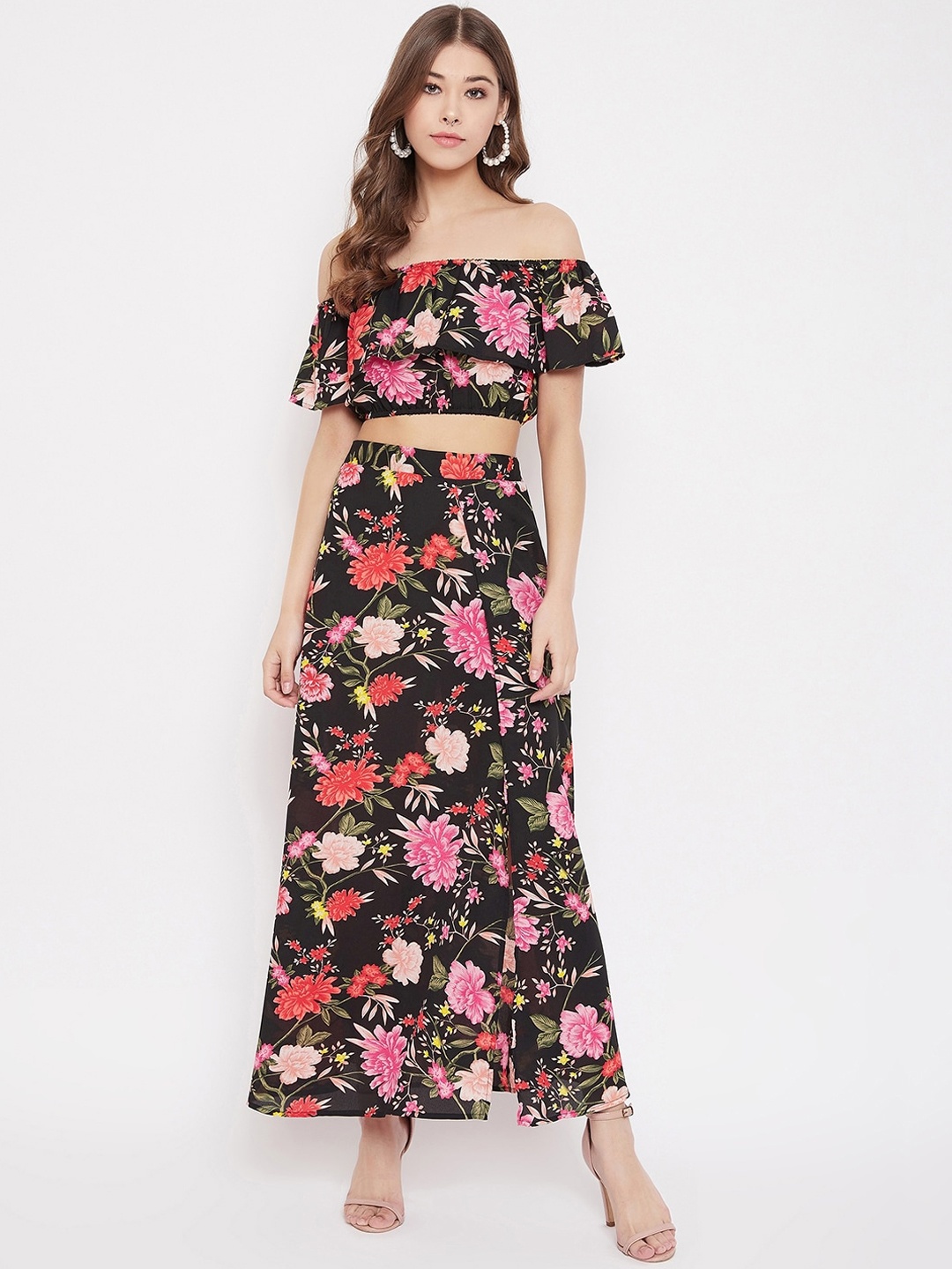 

Berrylush Women Black Printed Co-ordinate Dress Set