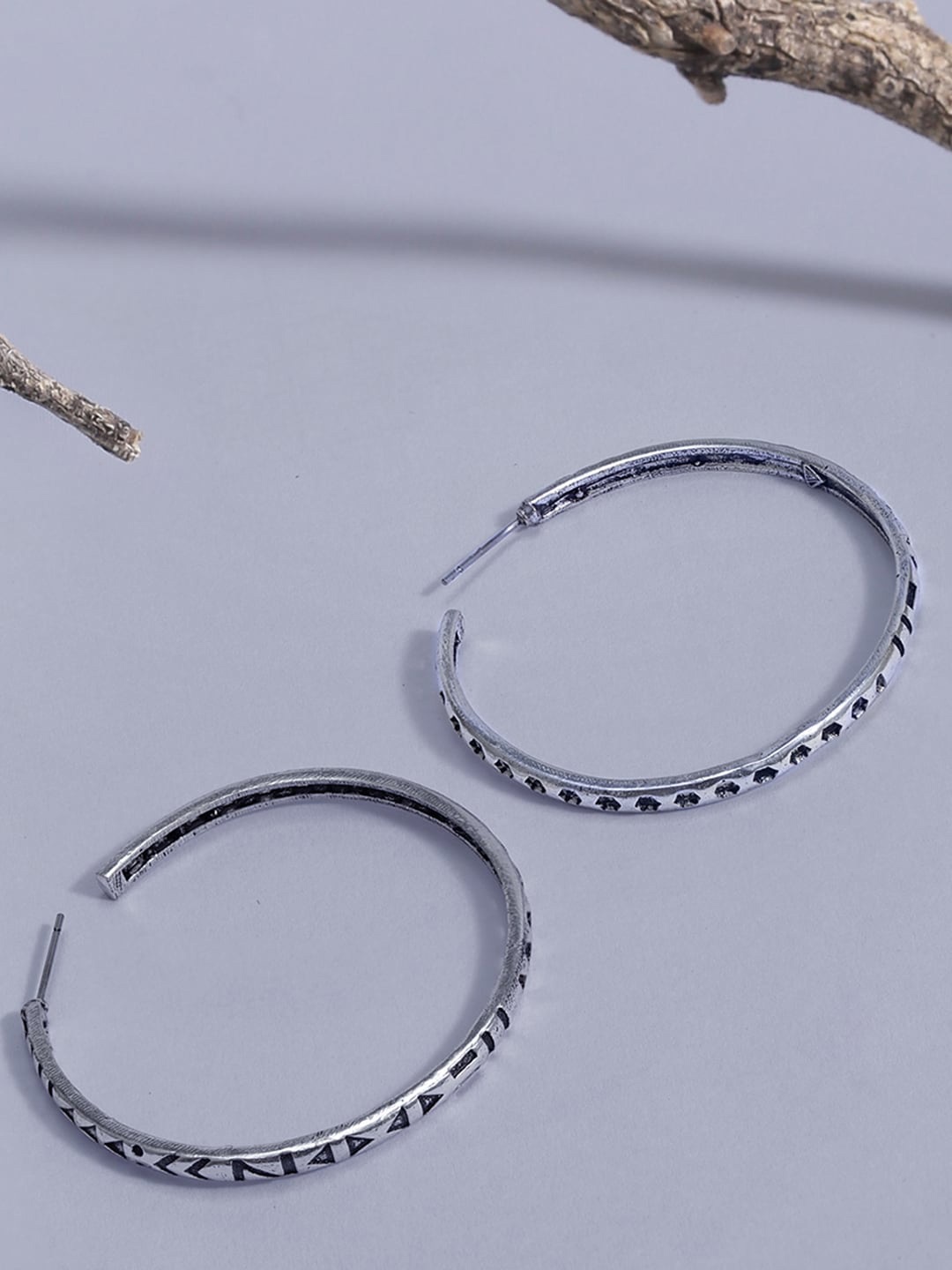 

Voylla Silver Plated Handcrafted Contemporary Hoop Earrings