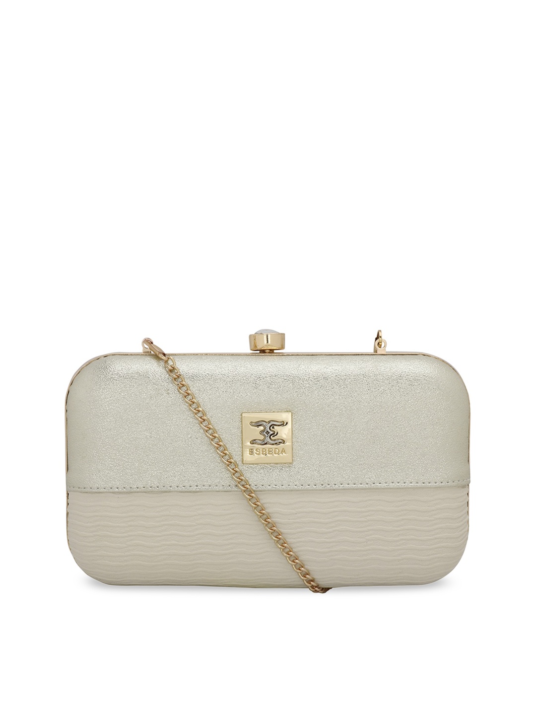 

ESBEDA Women Cream-Coloured Solid Glitter Box Clutch