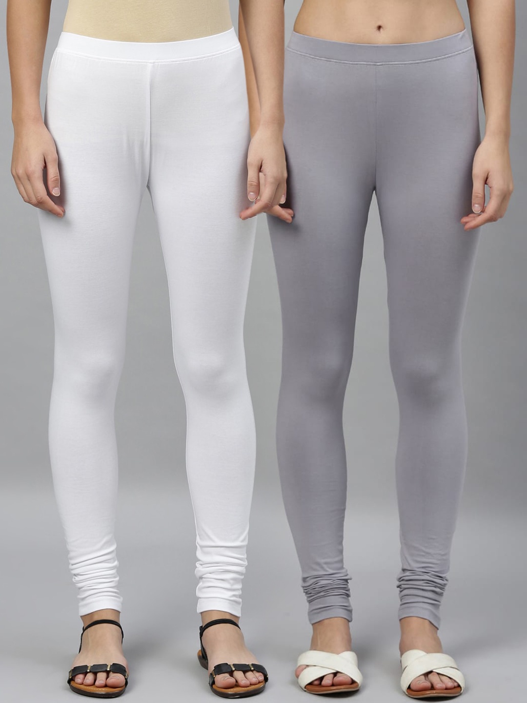 

Kryptic Women Pack Of 2 Solid Churidar-Length Leggings, Grey