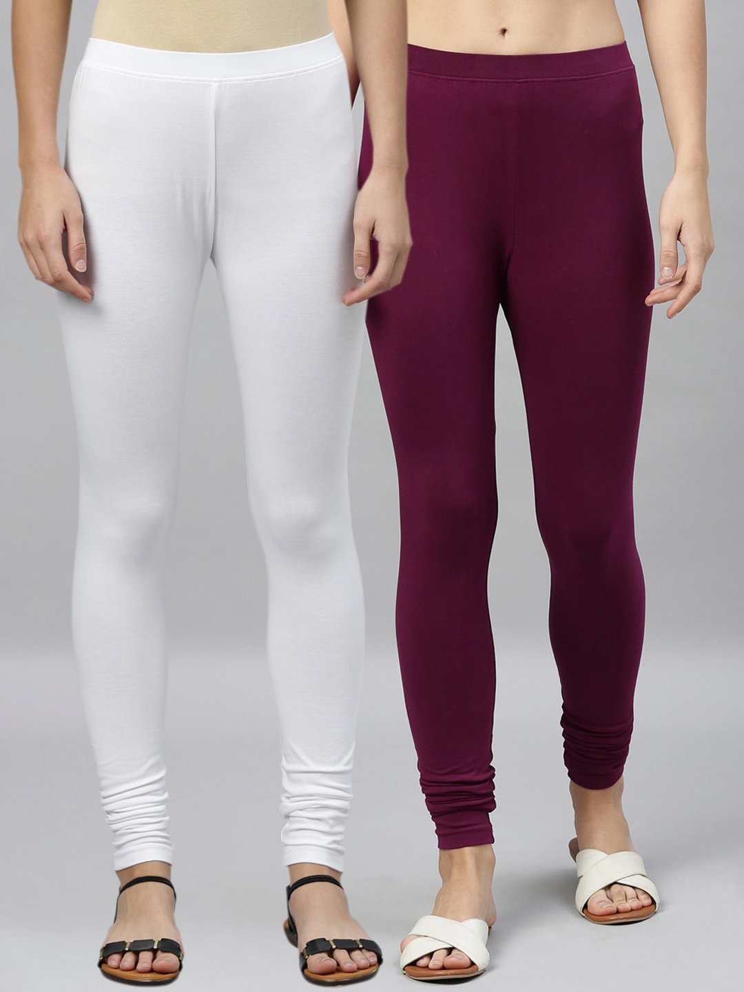 

Kryptic Women Pack Of 2 Solid Churidar-Length Leggings, White