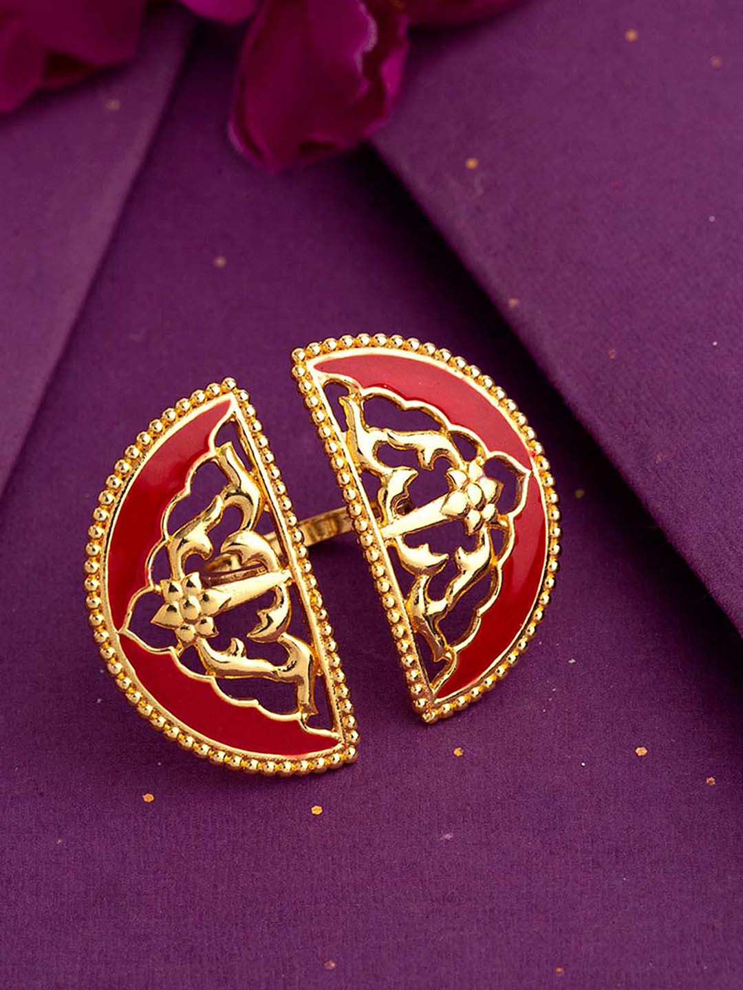 

Voylla Gold-Plated Red Enamelled Open Finger Ring