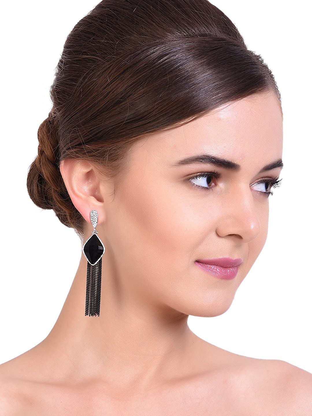 

Mali Fionna Black Contemporary Drop Earrings
