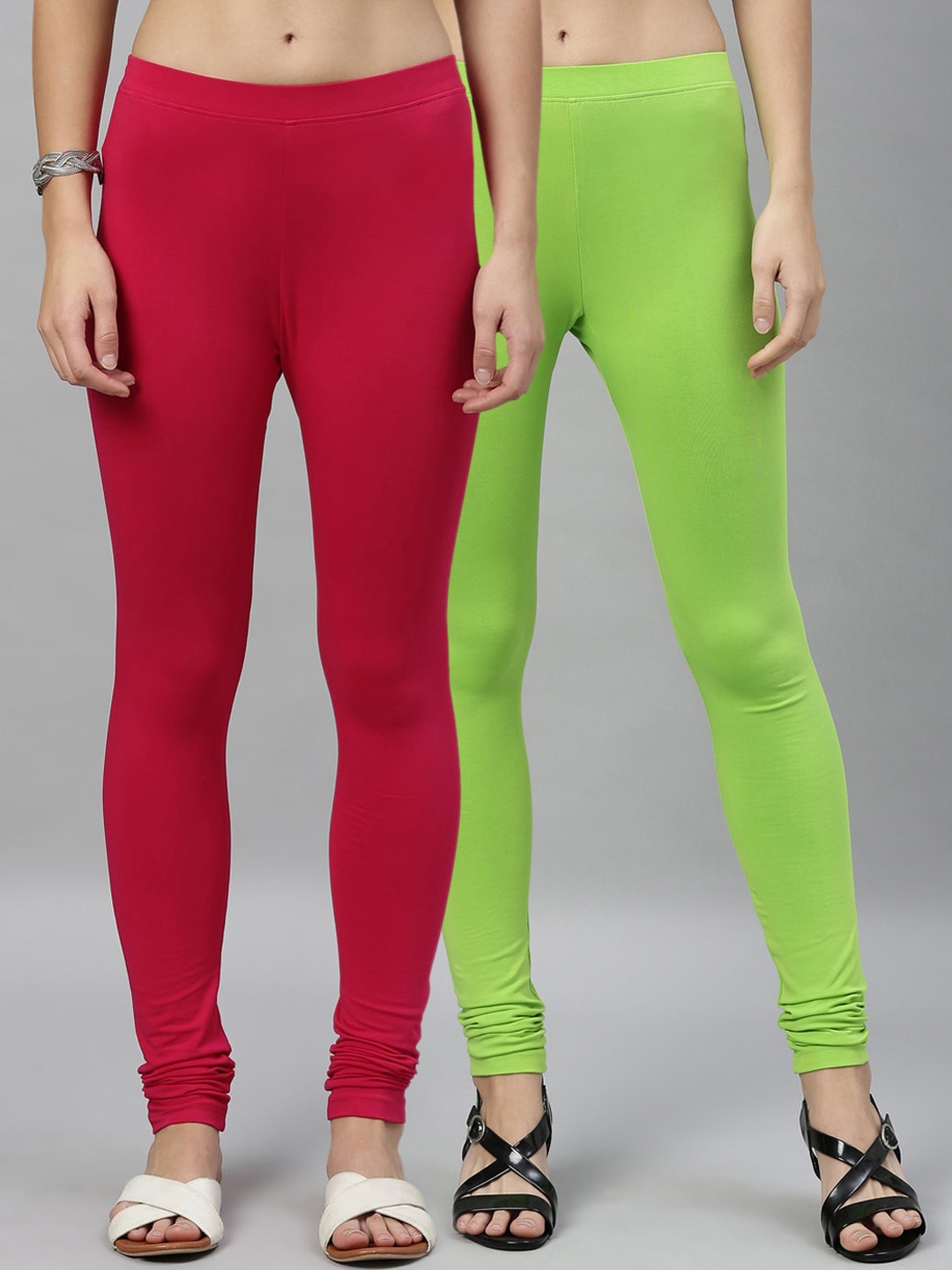 

Kryptic Women Pack Of 2 Solid Churidar-Length Leggings, Lime green