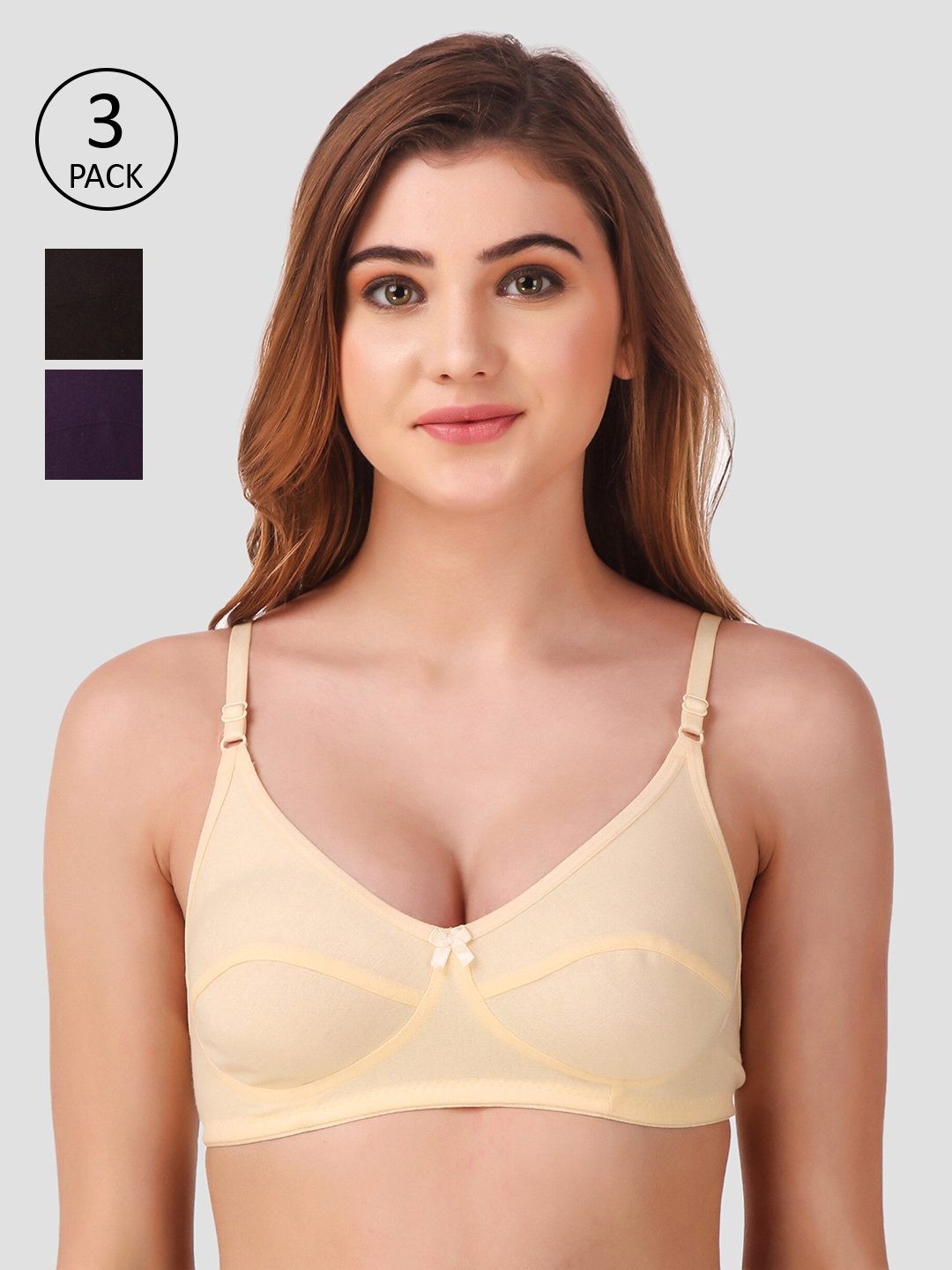

Fasense Pack Of 3 Solid Non-Padded Non-Wired Everyday Bra BVCOM0, Black