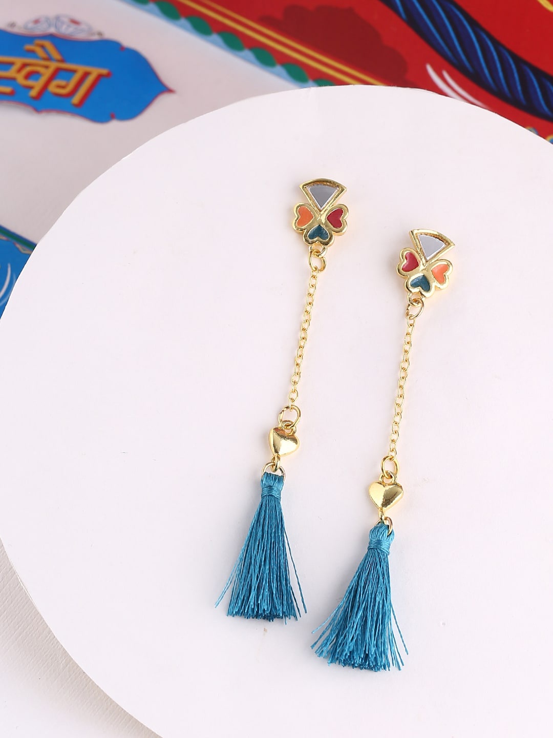 

Voylla Blue Gold Plated Contemporary Drop Earrings