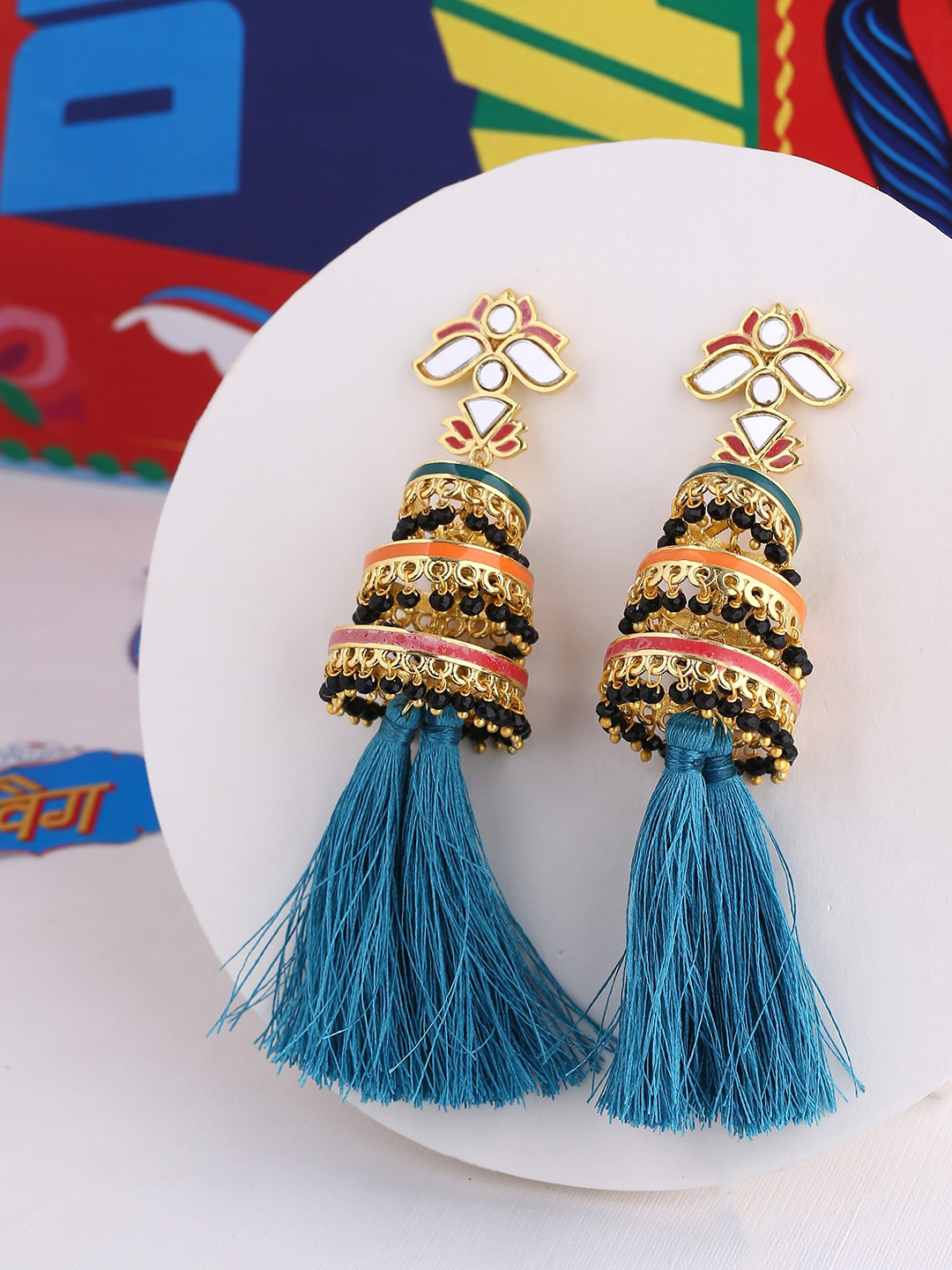 

Voylla Blue Gold-Plated Contemporary Drop Earrings