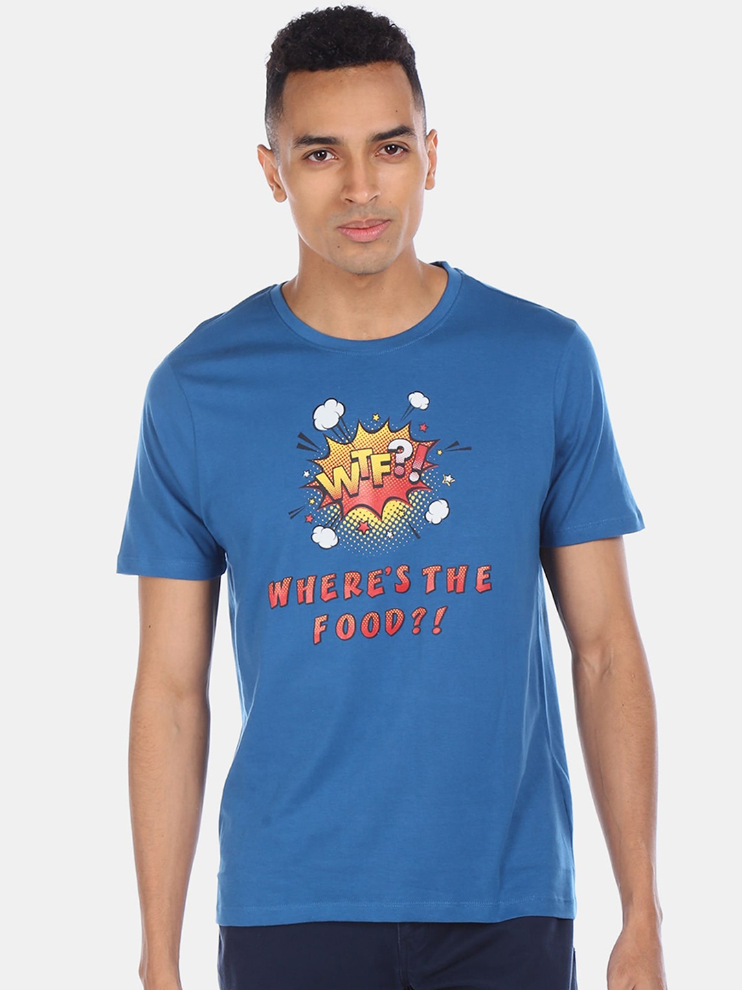 

Colt Men Blue Printed Round Neck Cotton Pure Cotton T-shirt