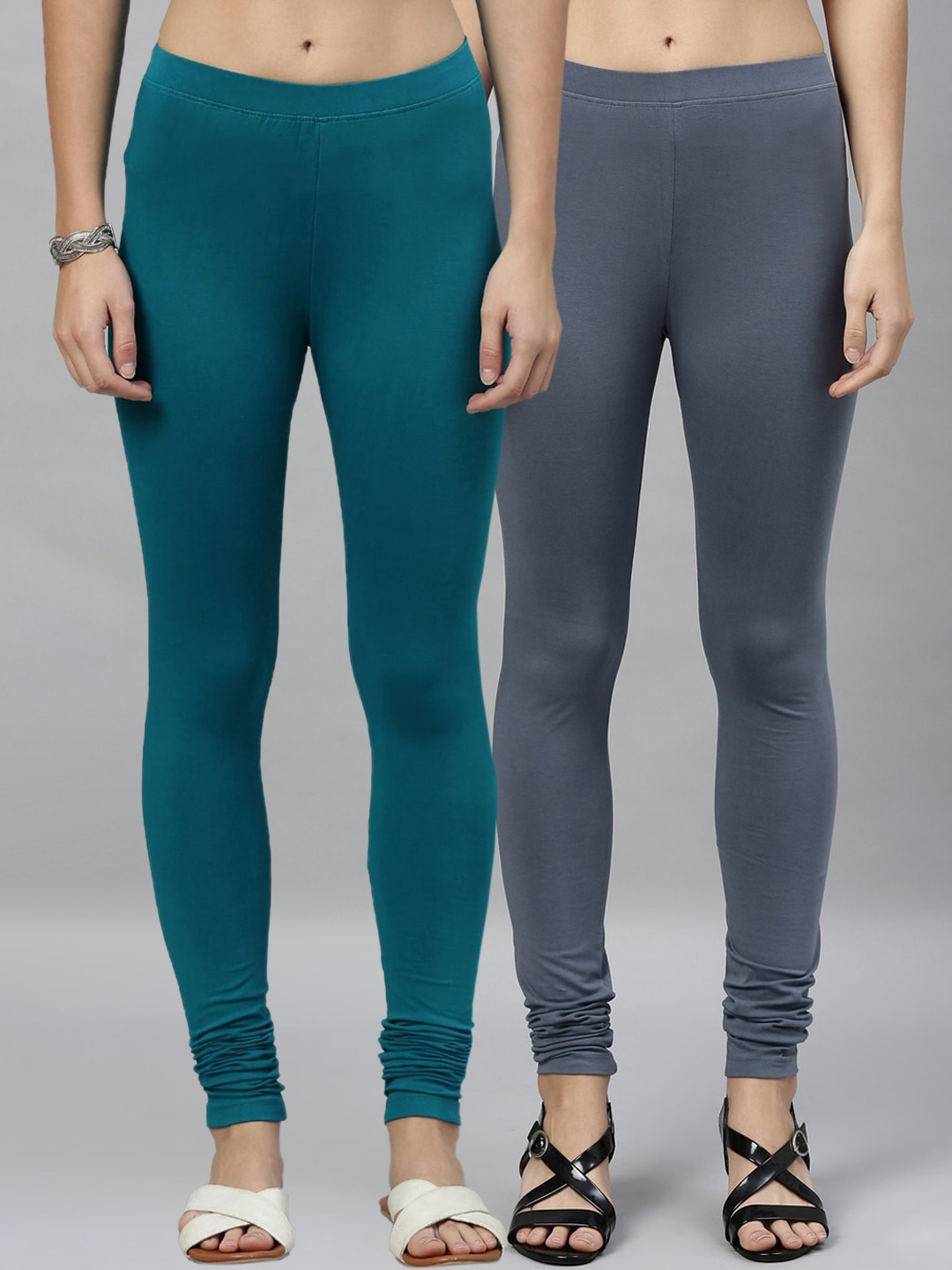 

Kryptic Women Pack Of 2 Solid Churidar-Length Leggings, Green