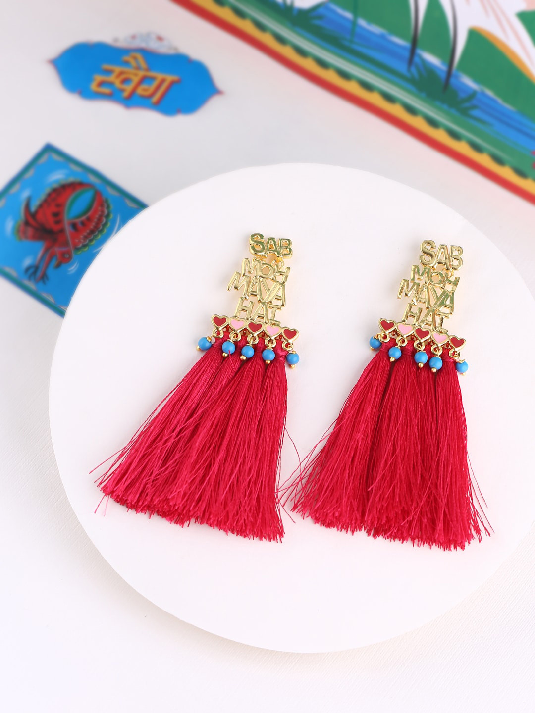 

Voylla Gold-Toned & Red Contemporary Drop Earrings
