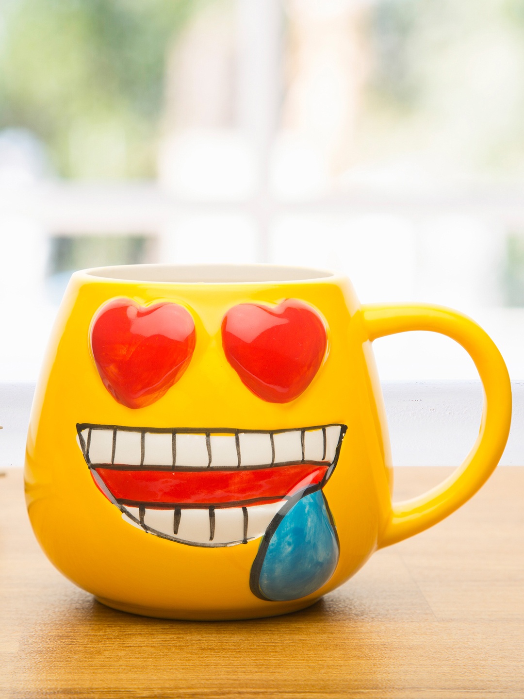 

Bigsmall Yellow T& Red ]extured Emoji Heart Eyes Sustainable Coffee Mug