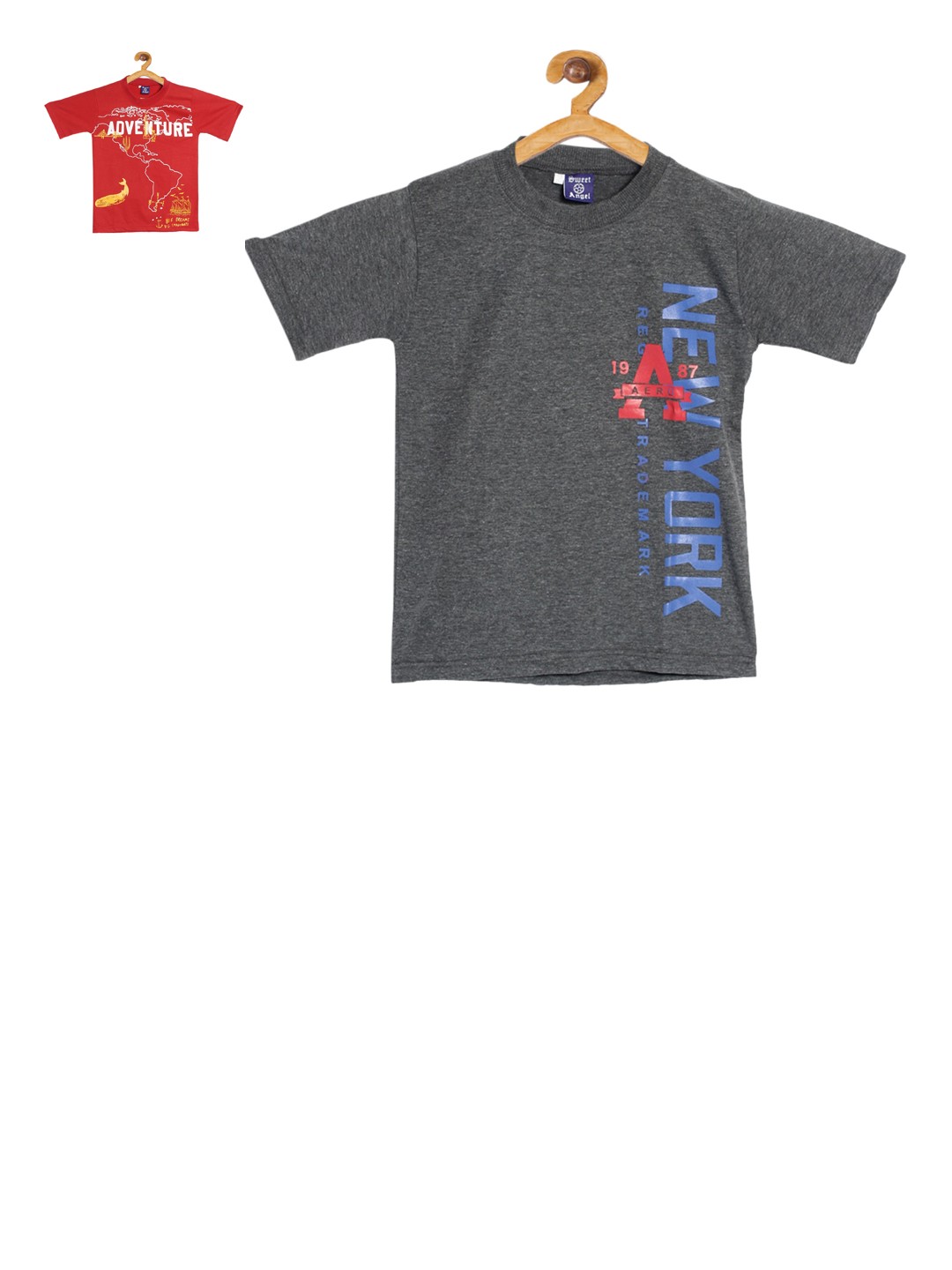 

SWEET ANGEL Boys Red & Grey Pack of 2 Printed Round Neck T-shirt