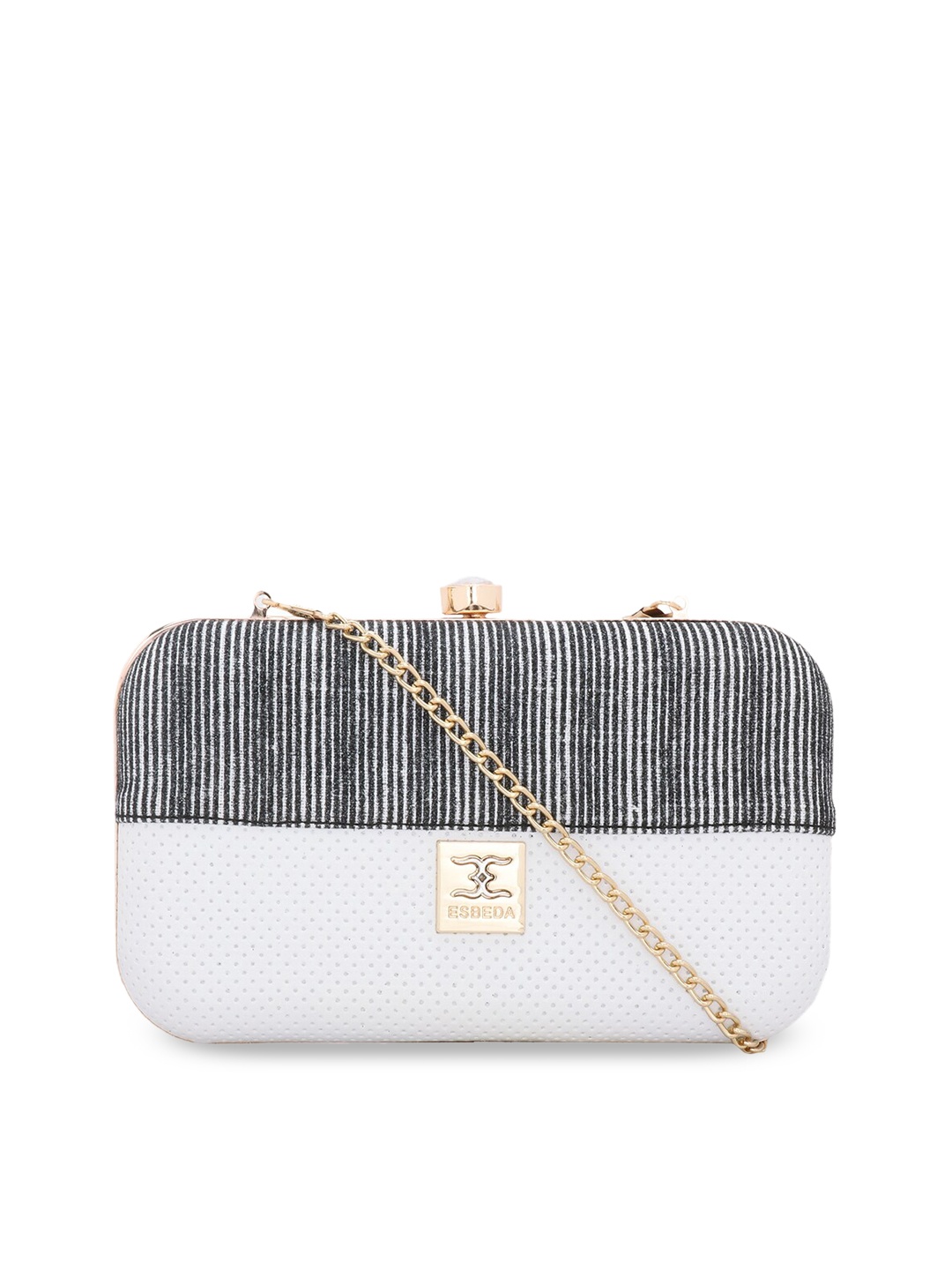 

ESBEDA Women White & Black Solid Glitter Box Clutch
