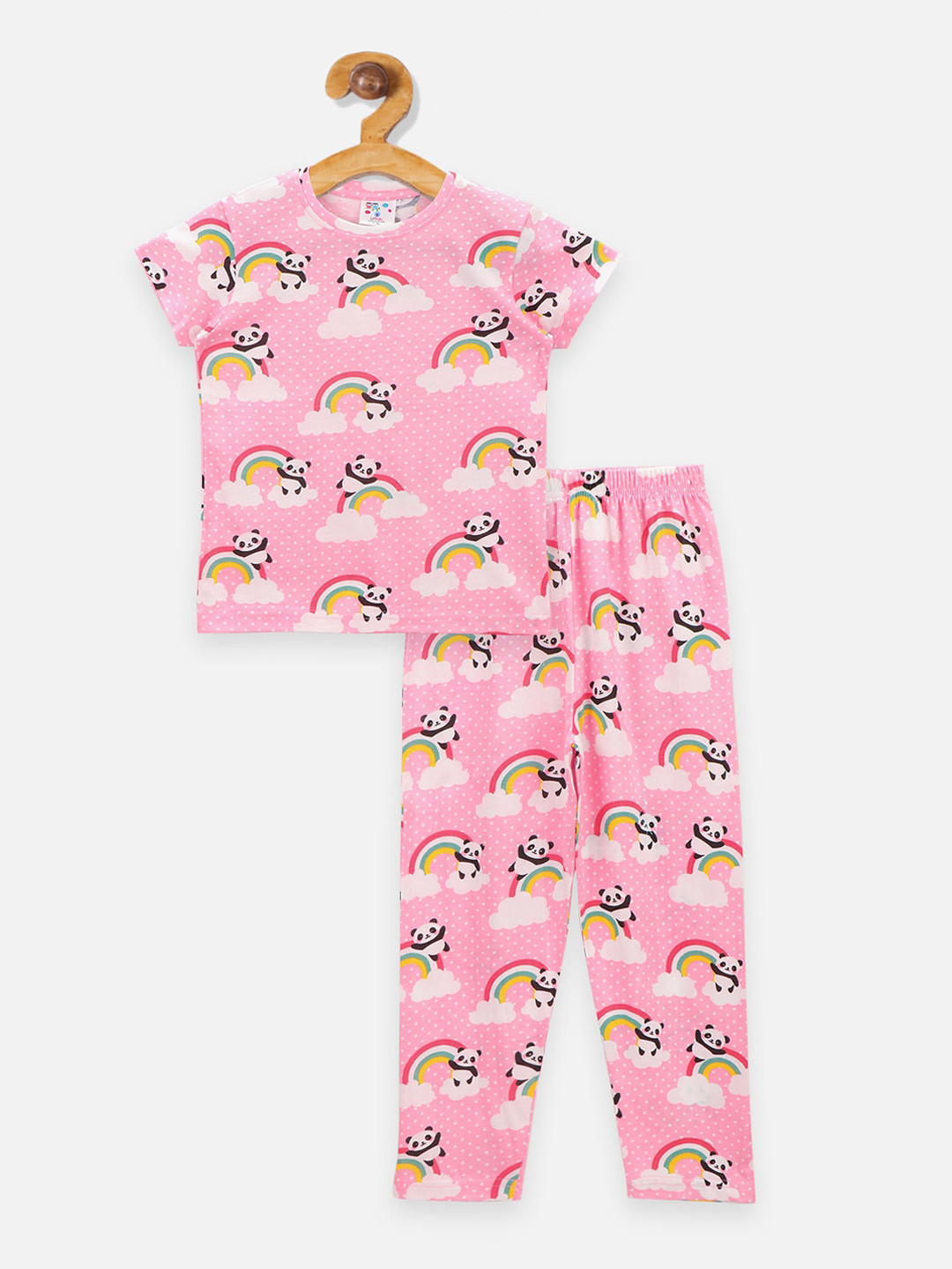 

LilPicks Girls Pink & White Panda Printed Night Suit