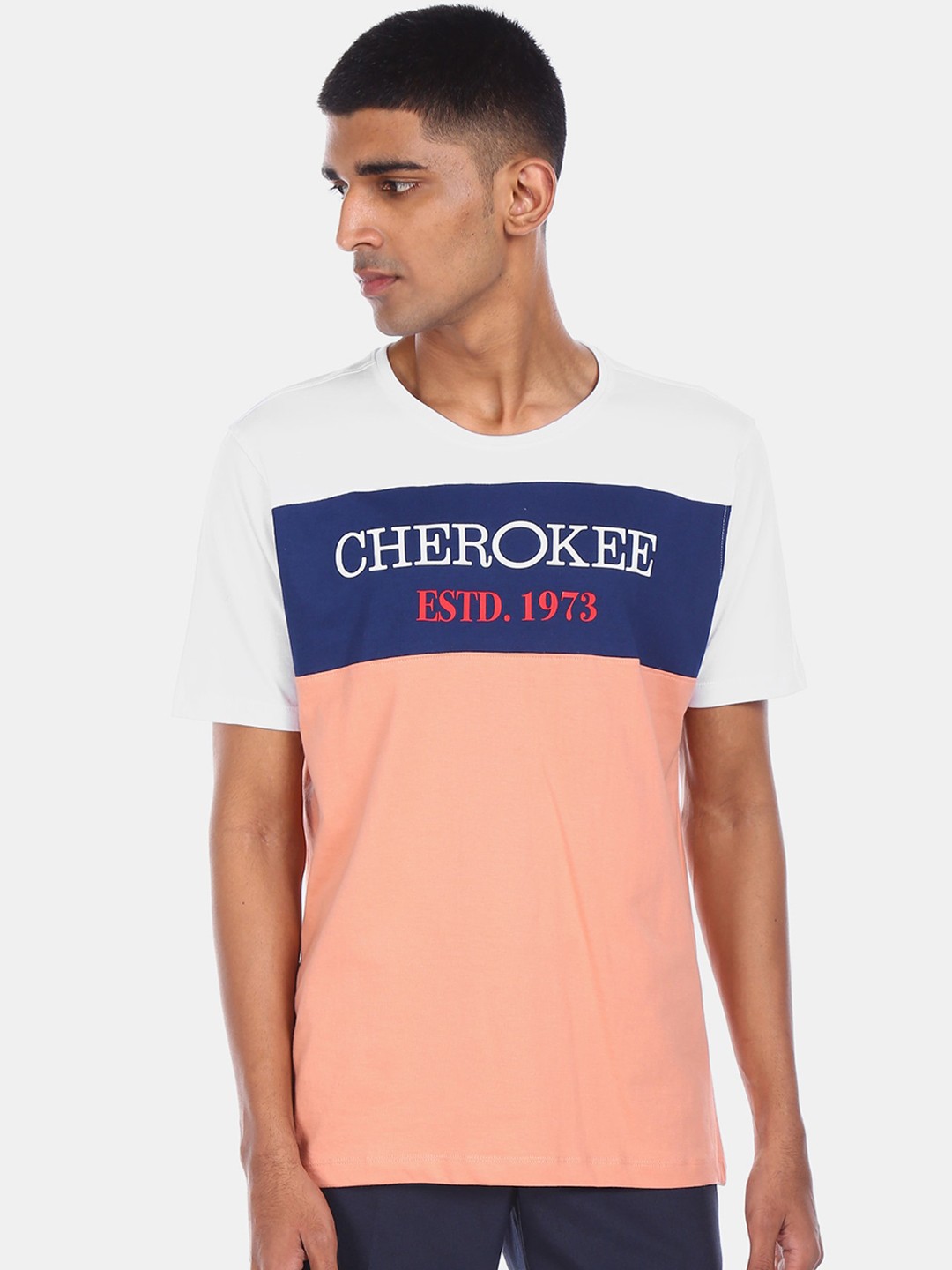 

Cherokee Men Peach-Coloured Printed Round Neck T-shirt
