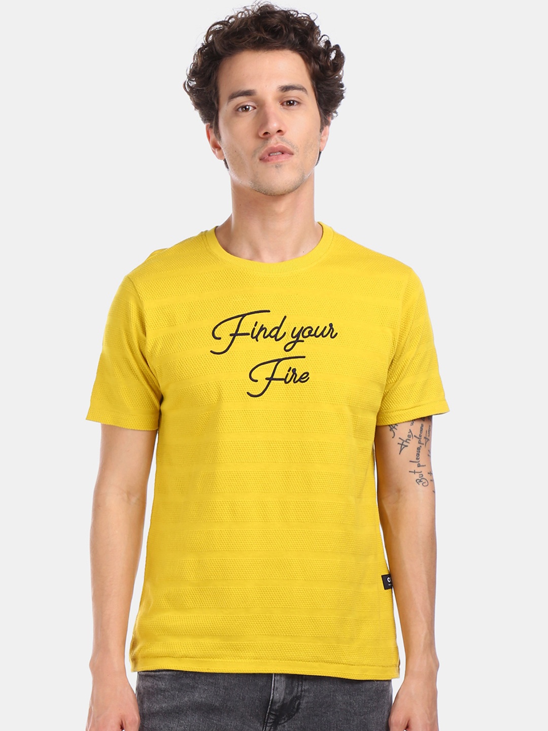 

Colt Men Mustard Printed Round Neck T-shirt