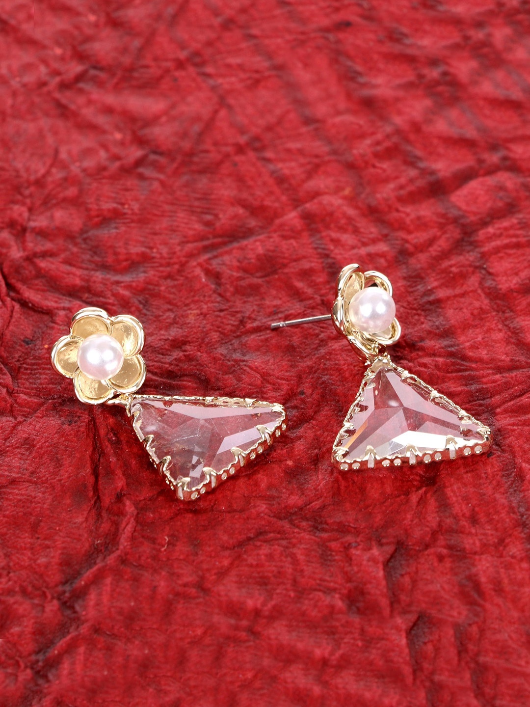 

E2O White & Gold-Toned Triangular Studs