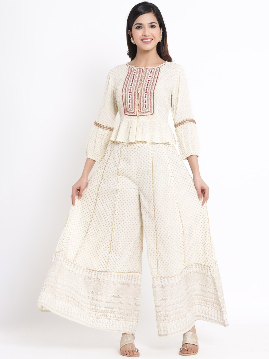 

Juniper Women Cream Coloured Printed Top With Palazzos