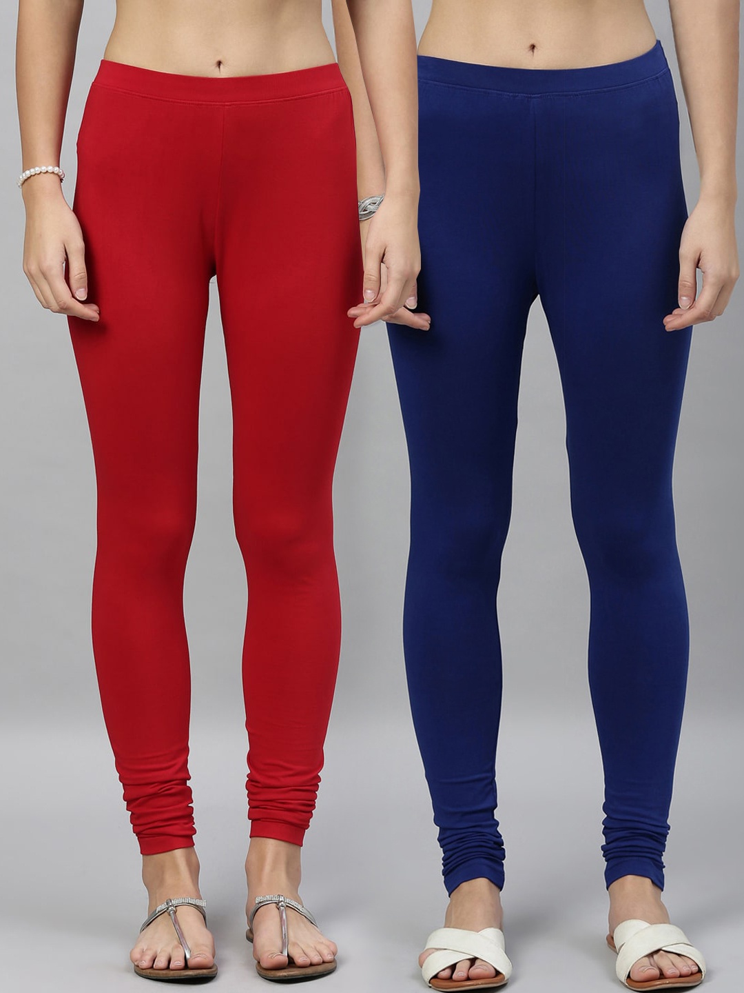 

Kryptic Women Pack Of 2 Solid Churidar-Length Leggings, Blue