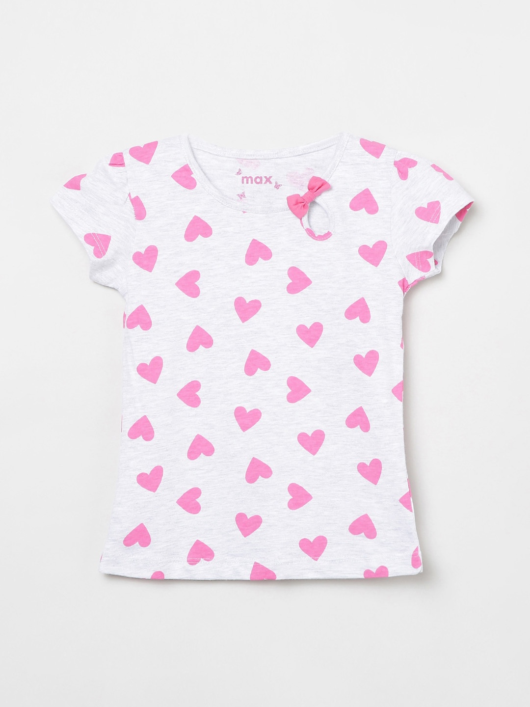 

max Girls White Printed Round Neck T-shirt