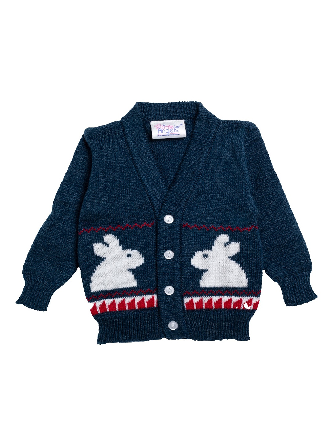 

Little Angels Kids Navy Blue & White Animal Graphics Self Design Cardigan Sweater