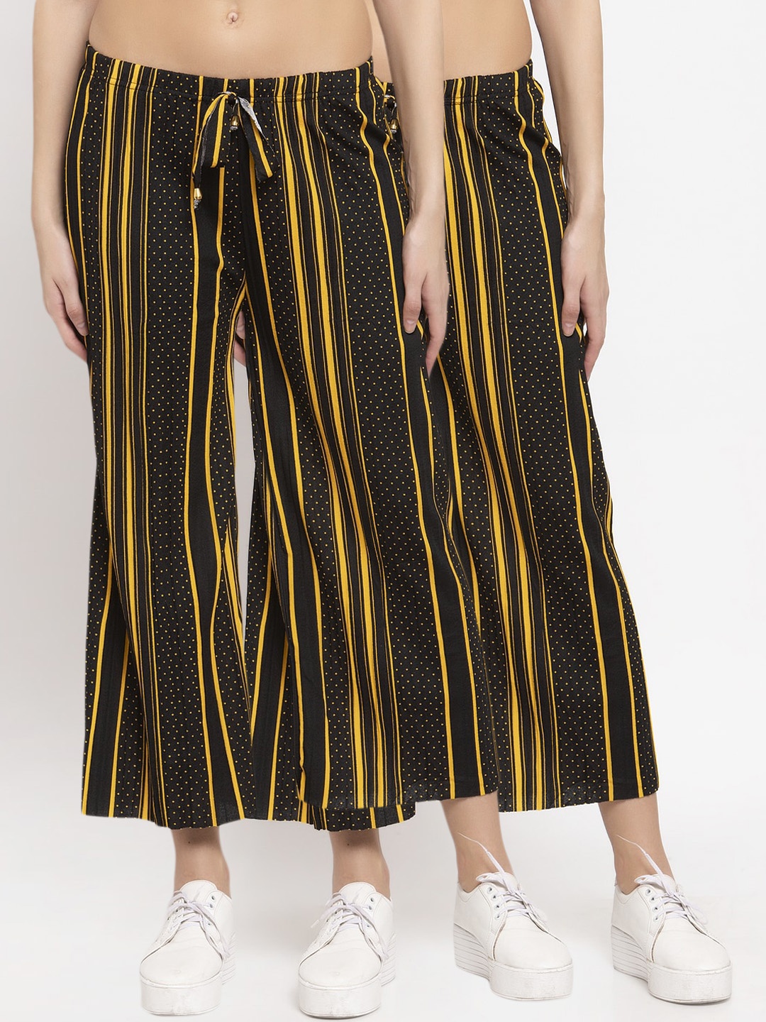 

KLOTTHE Women Pack of 2 Yellow & Black Striped Wide-Leg Palazzo
