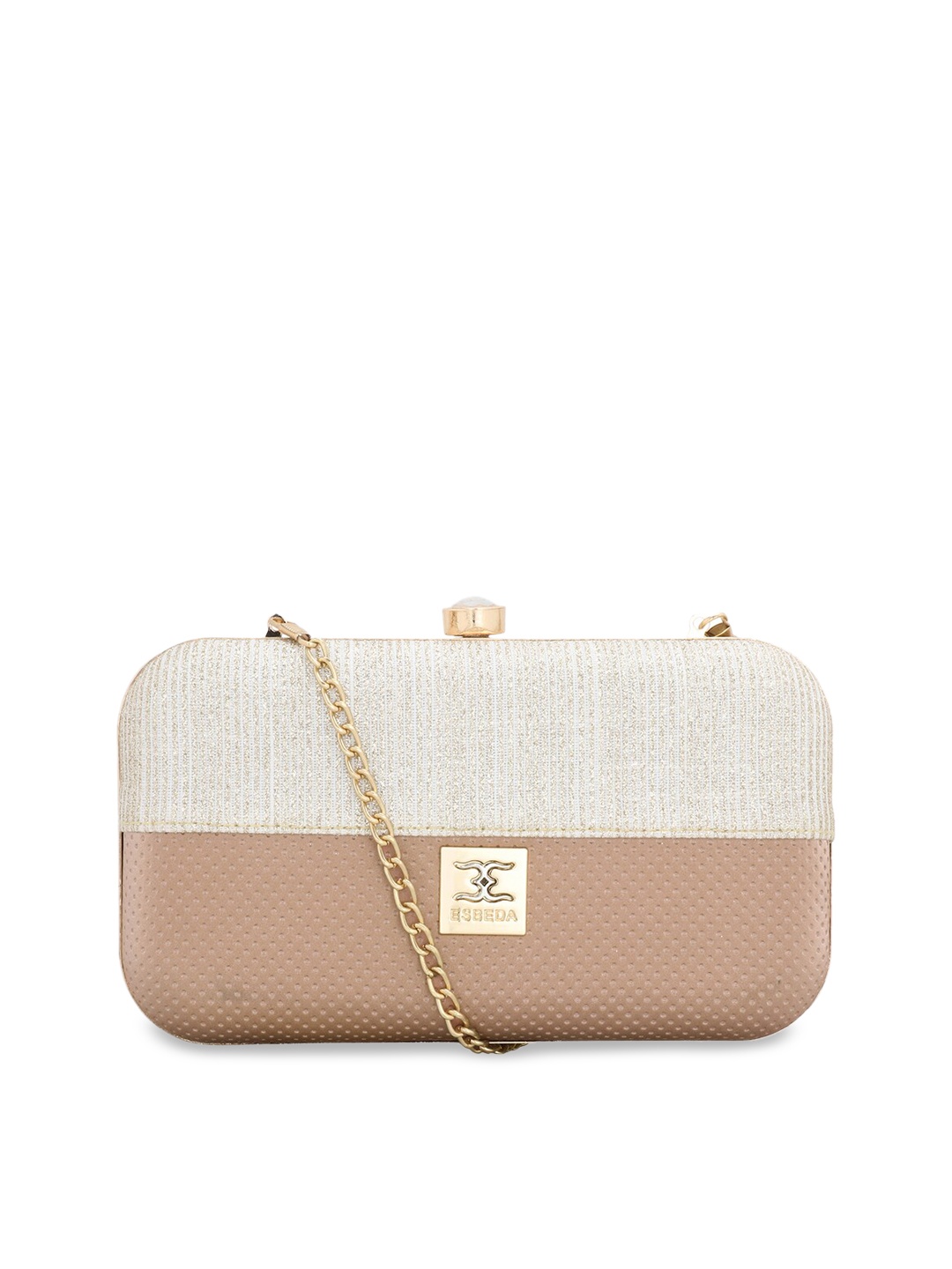 

ESBEDA Women Pink & Beige Colourblocked Glitter Box Clutch