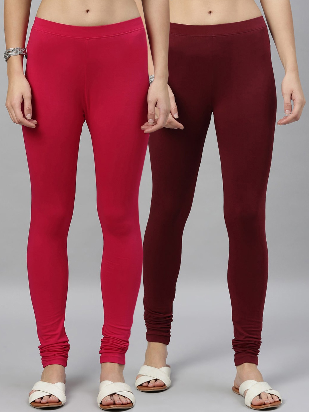 

Kryptic Women Pack Of 2 Solid Churidar-Length Leggings, Maroon