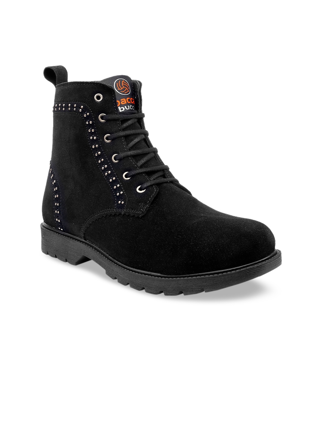bacca bucci Men Black Solid LETHAL Original 6-Eye Leather High-Top Flat Boots