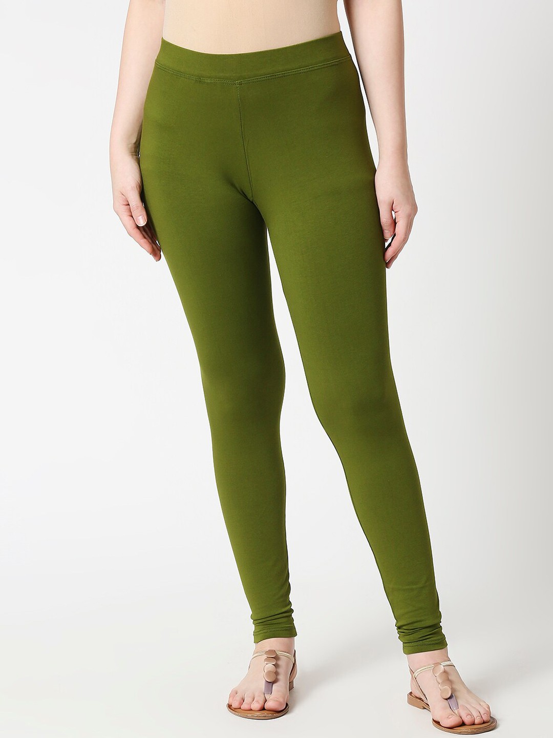 

ZRI Women Olive Green Solid Ankle-Length Leggings