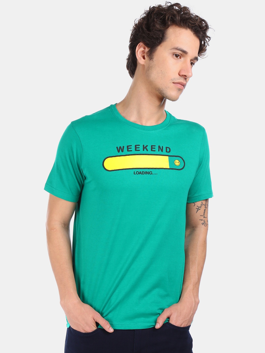 

Colt Men Teal Printed Round Neck T-shirt