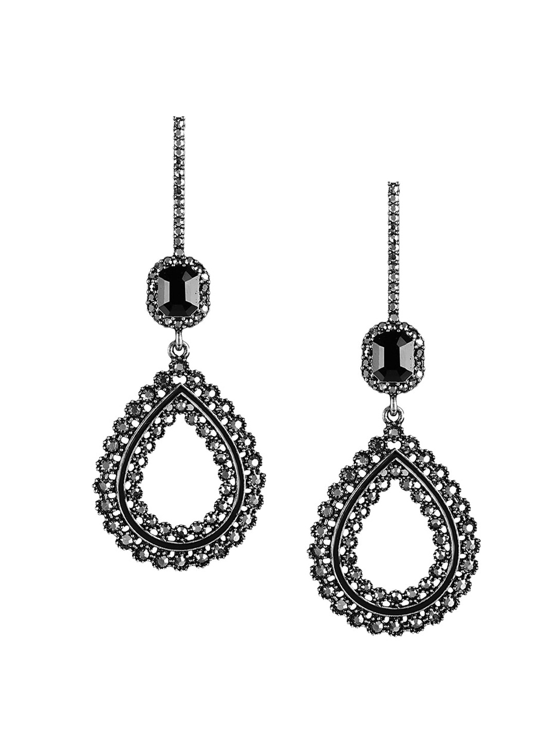 

Mali Fionna Silver-Toned & Black Contemporary Drop Earrings