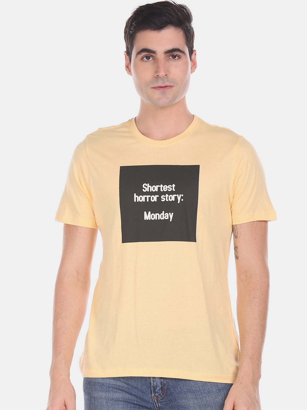 

Colt Men Yellow Printed Round Neck T-shirt